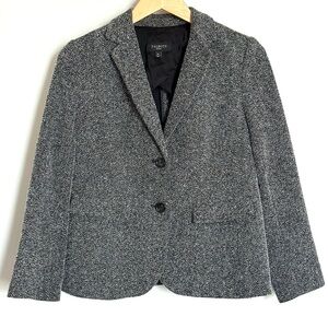 Talbots Black & White Herringbone Tweed Two Button Blazer Medium Petite